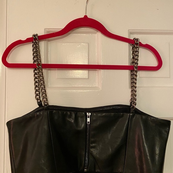 Black Leather Crop Top with Chain Straps - Picture 7 of 7